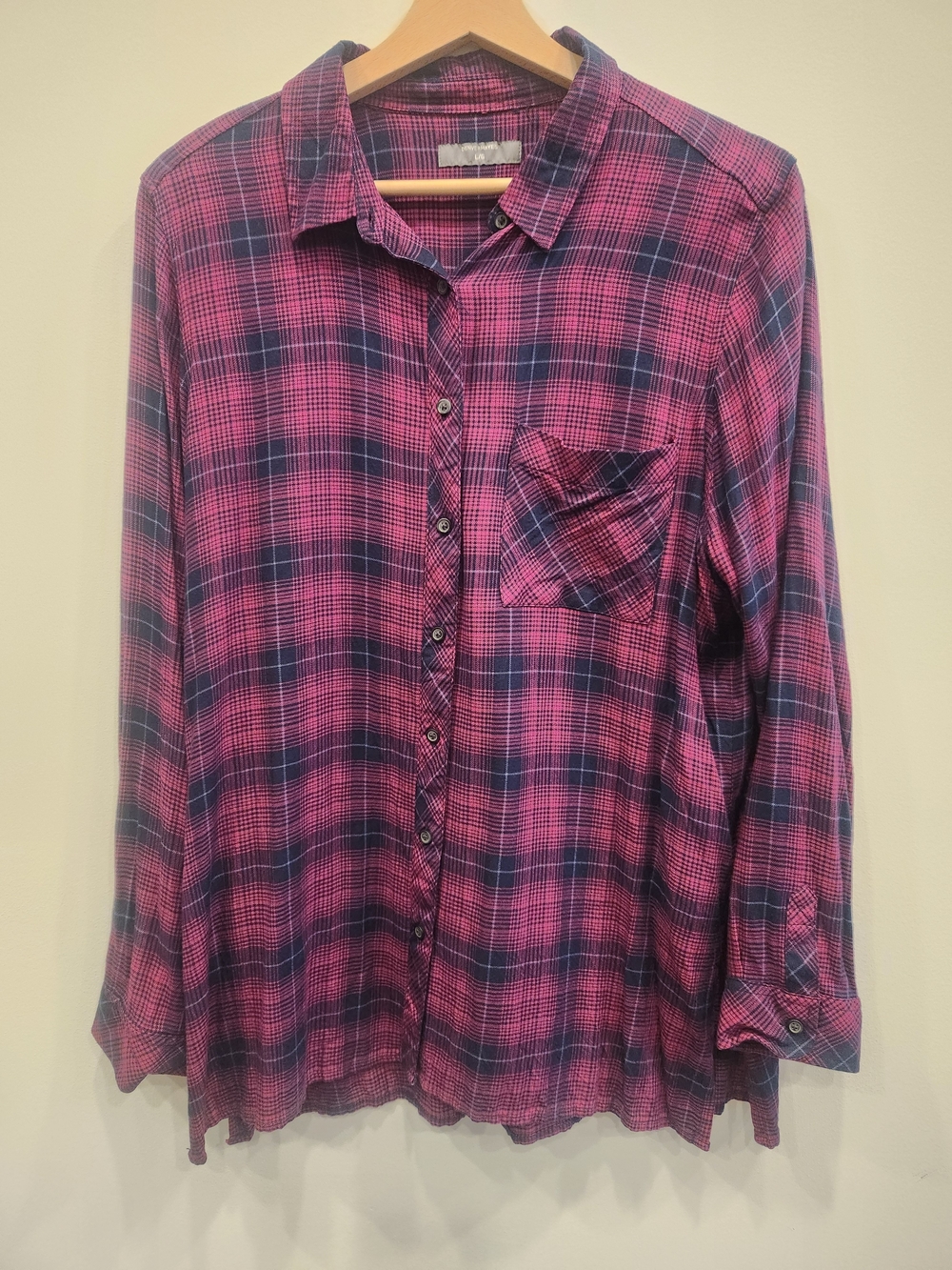 Denver Hayes Pink and Navy Plaid Button-Down Shirt